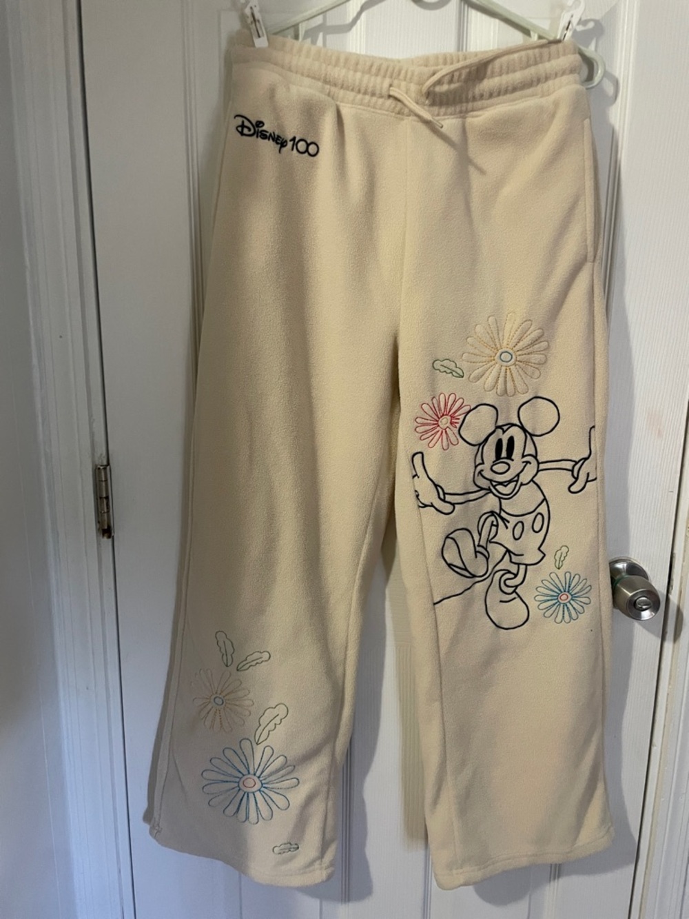 Disney Cream Mickey Floral Fleece Pants